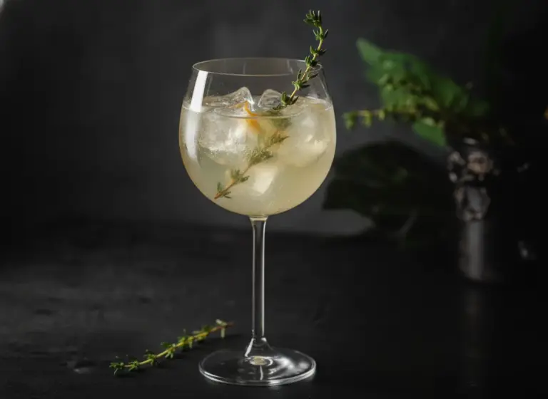 Alkoholfreier Spritz mit Thymian im Glas