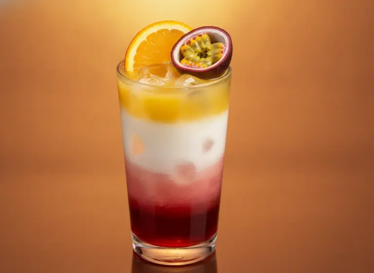 Batida Sunrise mit Kokoswasser im Glas