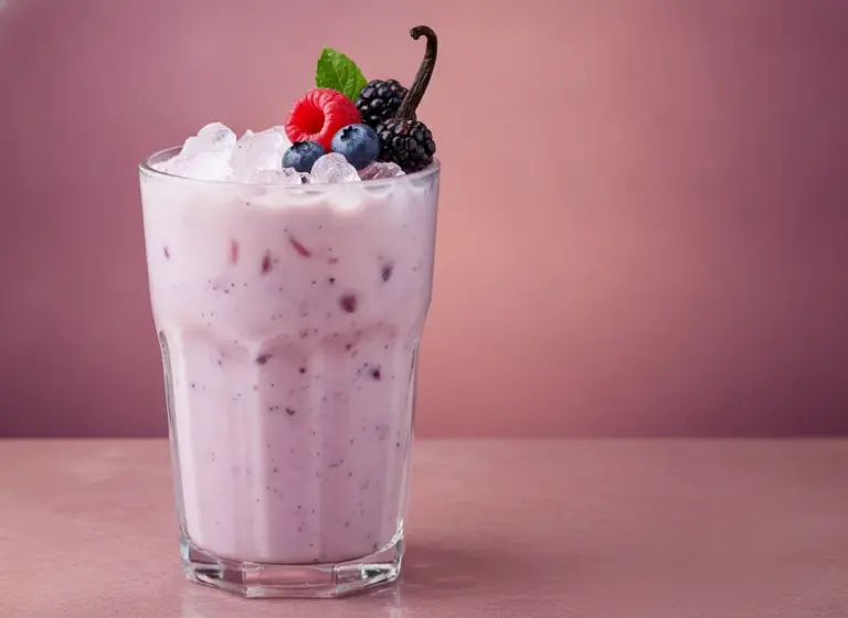 Beeren-Sojadrink mit Vanille im Glas