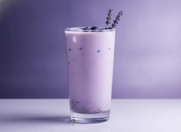 Blaubeer-Lavendel-Sojadrink im Glas