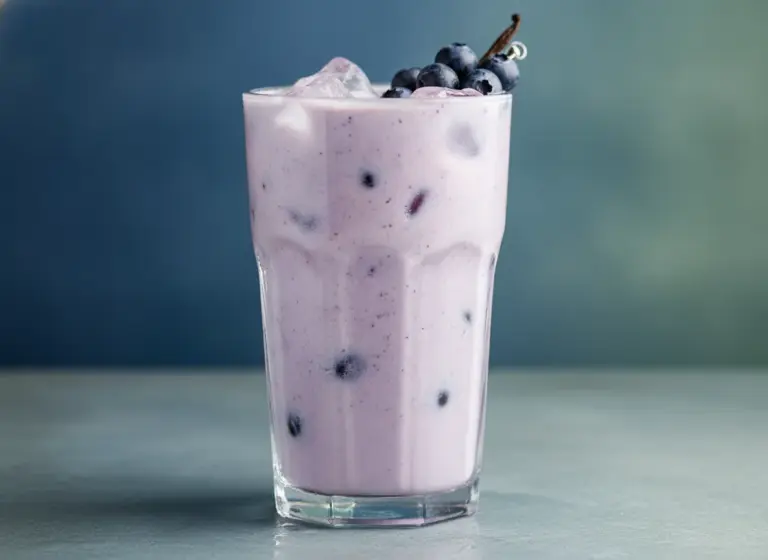 Blaubeer-Vanille-Haferdrink im Glas