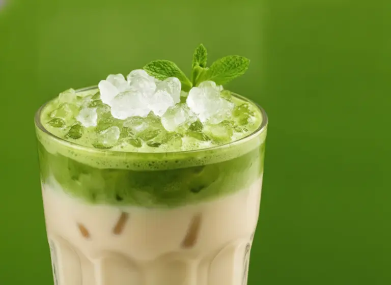 Eis-Matcha-Latte im Glas
