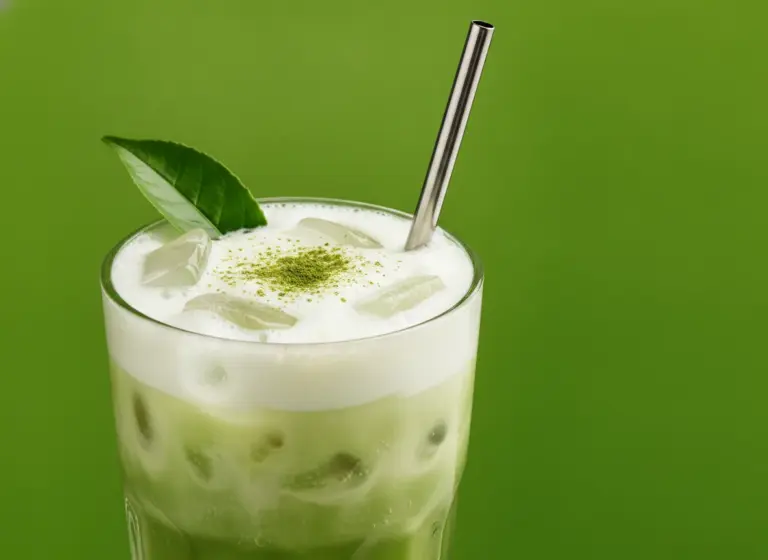 Eisgekühlter Matcha-Latte im Glas