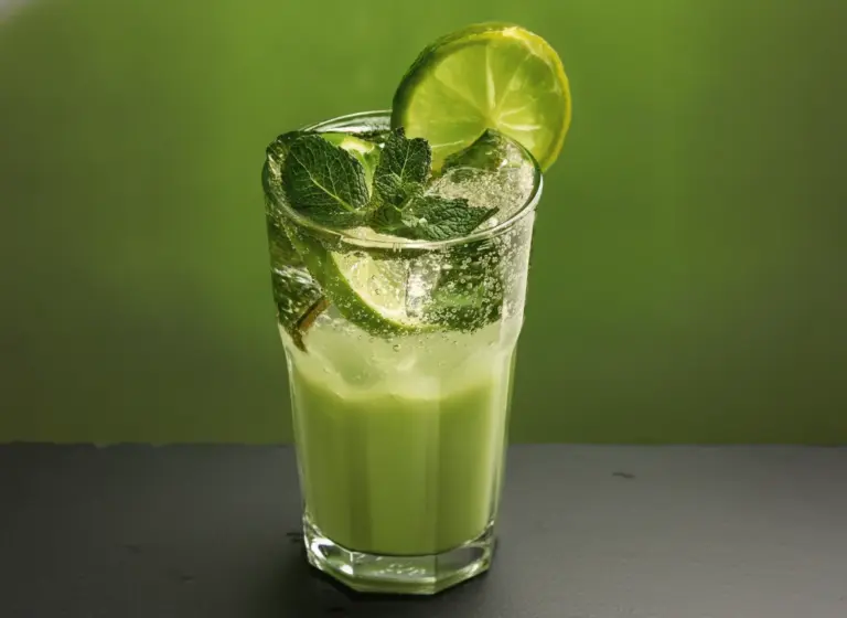Eisgekühlter Matcha-Sojadrink im Glas