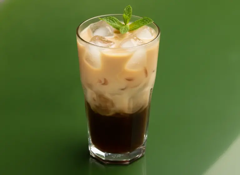 Eiskaffee mit Vanille-Sojadrink im Glas