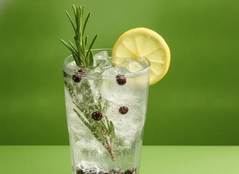 Gin Tonic Rosmarin mit Wacholderbeeren im Glas