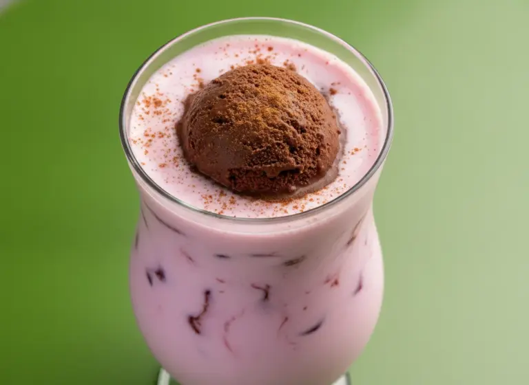 Grenadine-Milk mit Schokoeis im Glas