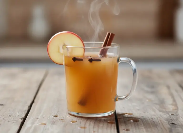 Heißer Amaretto-Apfelsaft im Glas