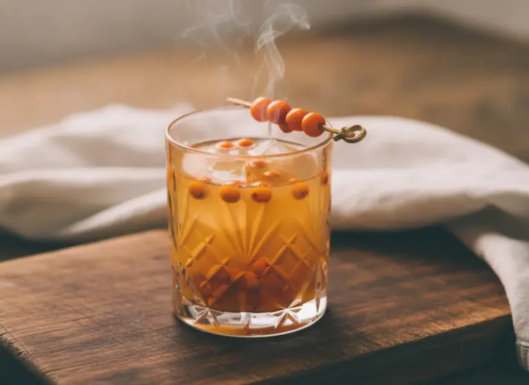Heißer Sanddorn-Honey-Wodka im Glas
