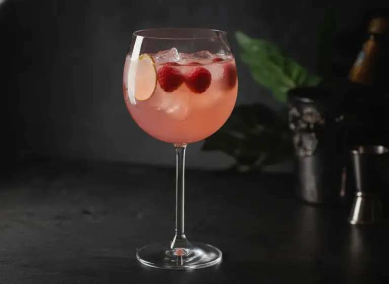 Himbeer-Litschi-Spritz mit Ingwer im Glas