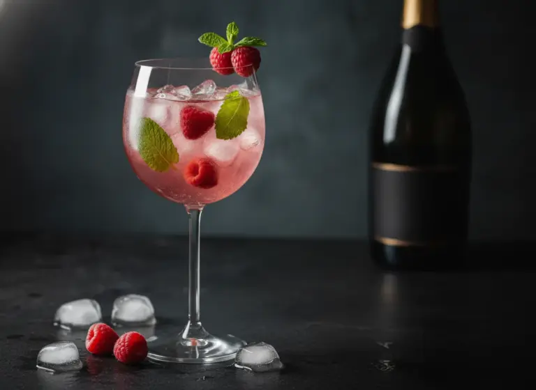 Himbeer-Litschi-Spritz mit Minze im Glas