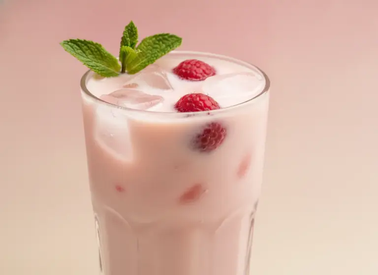 Himbeer-Mandel-Sojadrink im Glas