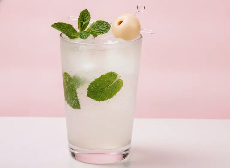 Litschi-Minze-Baijiu-Highball im Glas