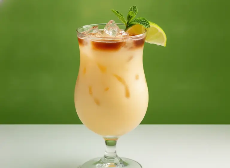 Mango-Colada mit dunklem Rum-Float im Glas