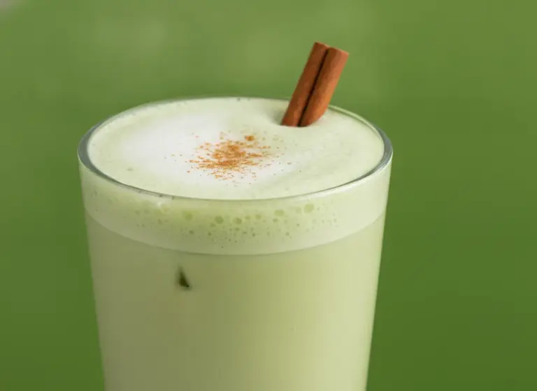 Matcha-Hafermilch-Latte im Glas