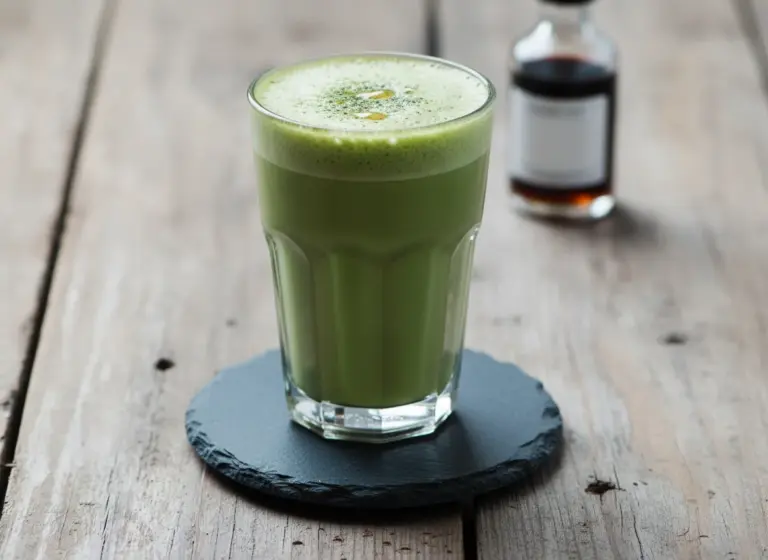 Matcha-Latte mit Espresso im Glas