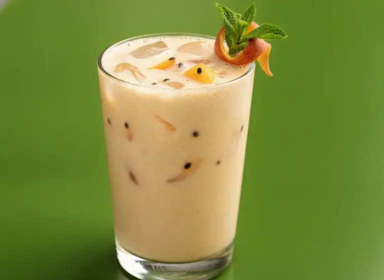 Pfirsich-Maracuja-Haferdrink im Glas