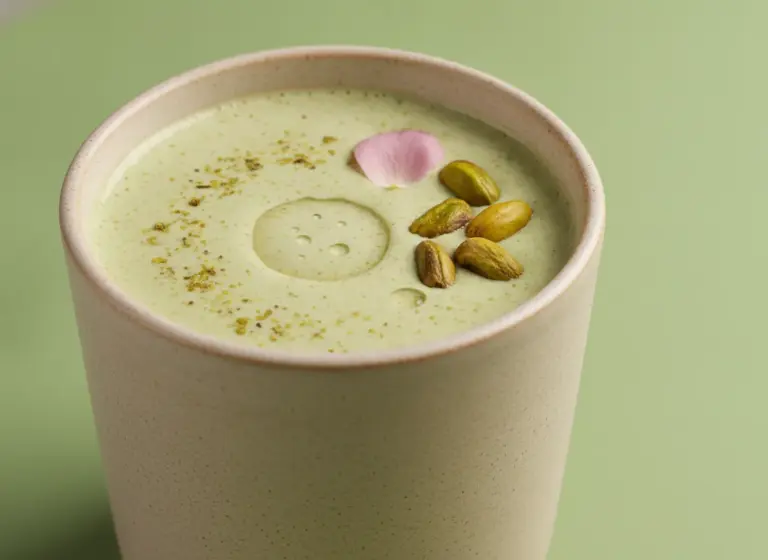 Pistazien-Rosenwasser-Haferdrink im Glas