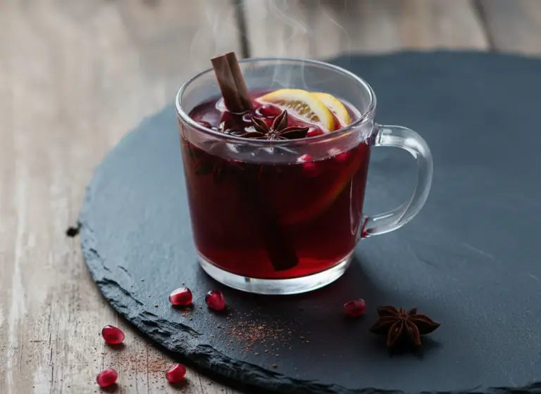Punsch mit Granatapfel und Zitrone – alkoholfrei im Glas