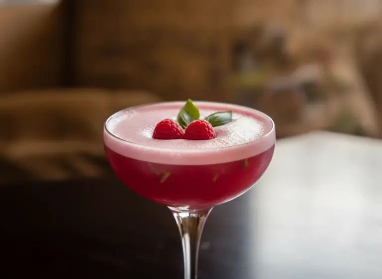 Raspberry Daiquiri mit Basilikum im Glas