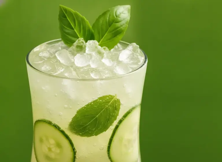 Virgin Punch mit Basilikum und Gurke im Glas