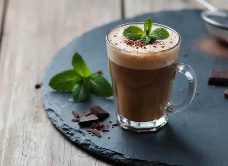 Warmer Schokoladen-Minz Cocktail im Glas