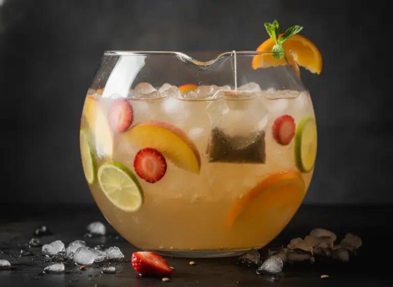 Weißwein-Bowle mit Tee im Glas