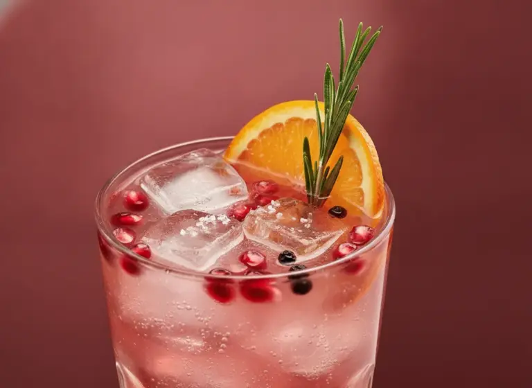 Winterlicher Gin Tonic mit Granatapfel im Glas