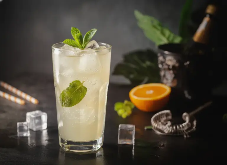 Zitronen-Ingwer-Spritz mit Minze im Glas